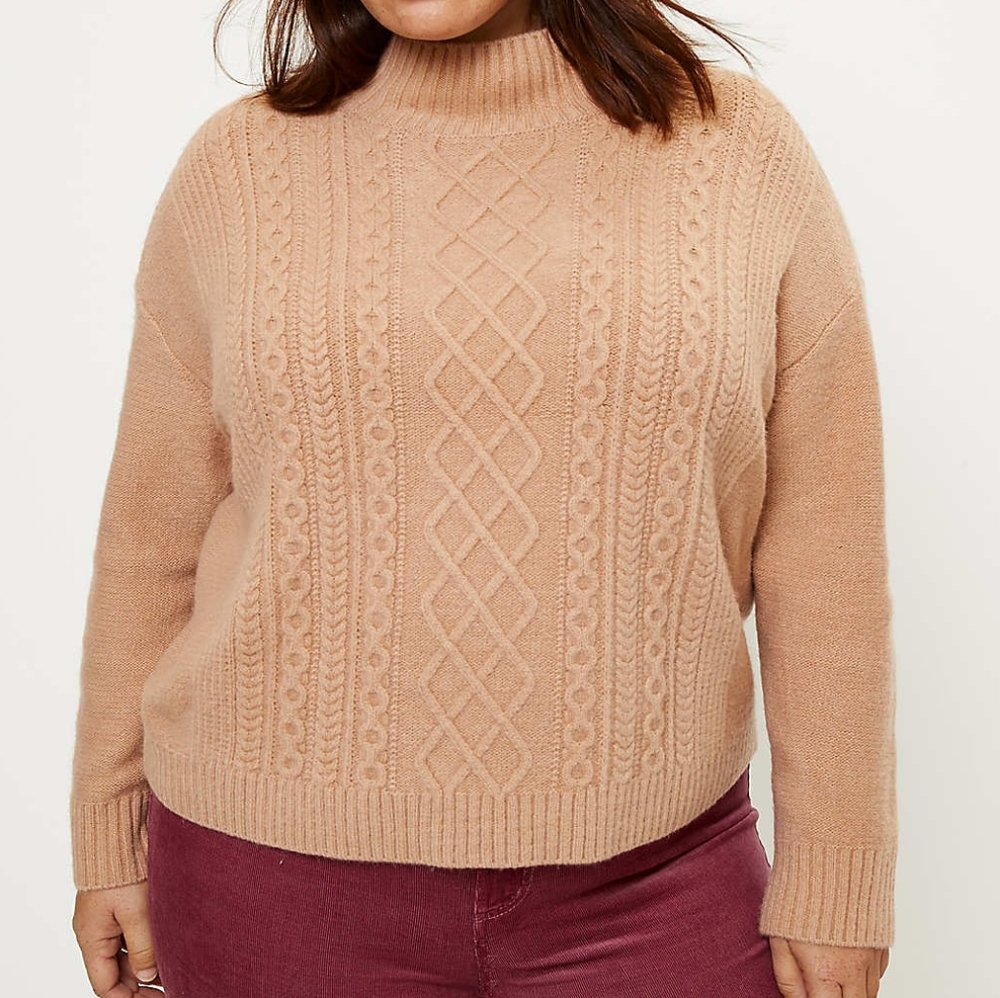 LOFT plus turtleneck cable knit cozy sweater, 16/18, brown